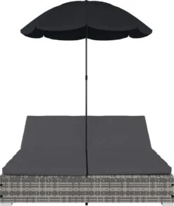Prolenta Premium - Loungebed Met Parasol Poly Rattan Grijs -Tuin- En Buitengereedschapswinkels 1011x1200
