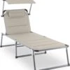 Blumfeldt Amalfi Ligstoel Tuin , Ligbed 70x37x200cm , Schuimrubberbekleding En Hoofdkussen , Rugleuning Verstelbaar Op 5 Standen , Zonnekap Voor Zonnebaden Zonder Verblind Te Worden