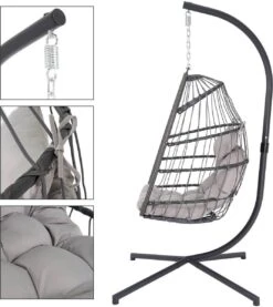 Pro Garden Lowander Hangstoel Egg 191x126x126- Schommelstoel Met Rattan Cocoon En Robuust Stalen Standaard Incl. Kussens - Volledig Inklapbaar - Lichtgrijs -Tuin- En Buitengereedschapswinkels 1069x1200 1