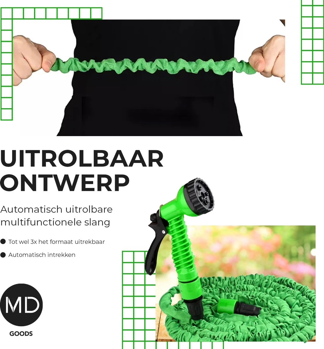 Uitrekbare Tuinslang Tot 15 Meter Van MD-goods ® - Tuinsproeier - Tuin Besproeien - Waterslang - Sproeikop - Groen - Flexibel Elastisch 5 Uitrekbare Tuinslang Tot 15 Meter Van MD-goods ® - Tuinsproeier - Tuin Besproeien - Waterslang - Sproeikop - Groen - Flexibel Elastisch - Afbeelding 5