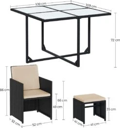 Tuinmeubelset - Tuinset 4 6 8 Persoons - Eettafel En Stoelen - Set Van 9 - Terras - Tuintafel - Salontafel Met Glazen Oppervlak - Zwart Beige -Tuin- En Buitengereedschapswinkels 1127x1200
