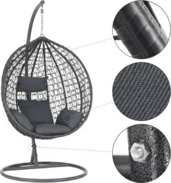 Bircim Hangstoel Ei/Egg-Vorm Met Dikke Kussens - Voor Binnen En Buiten - Incl. Standaard, Onderstel & Kussens - Antraciet -Tuin- En Buitengereedschapswinkels 1129x1200 1