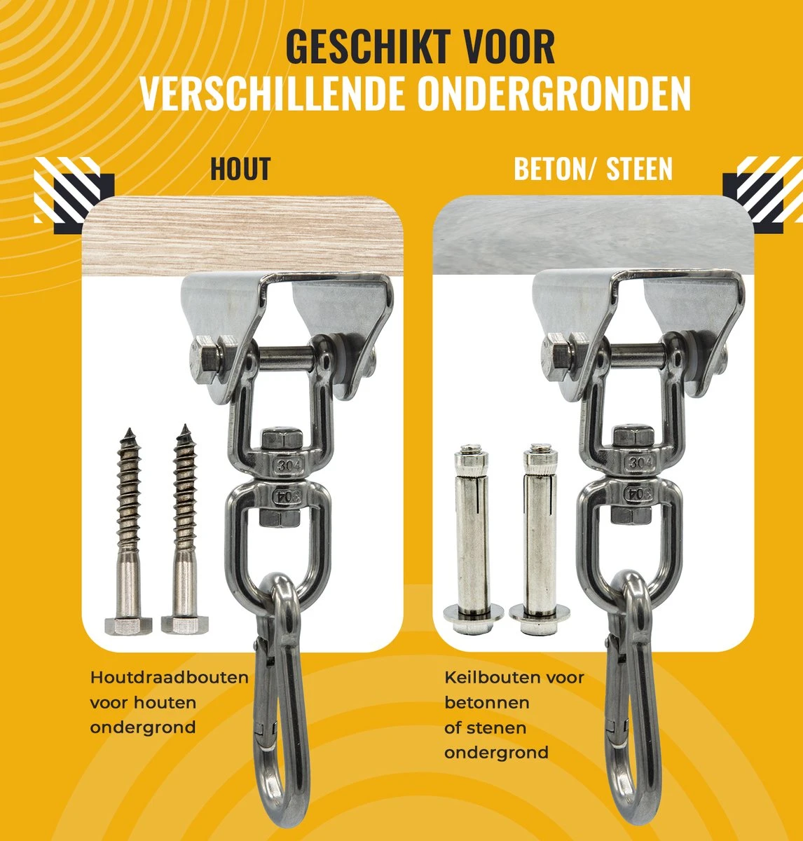 Itstrong® Plafondhaak Ophangsysteem Voor Binnen & Buiten – Ophanghaak Voor Bokszak – Schommel – Schommelstoel – Hangstoel - RVS 5 Itstrong® Plafondhaak Ophangsysteem Voor Binnen & Buiten – Ophanghaak Voor Bokszak – Schommel – Schommelstoel – Hangstoel - RVS - Afbeelding 5