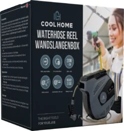 CoolHome - Wandslangenbox 20 Meter + 2 Meter - Tuinslang Met Haspel- Slangenhouder 180° Draaibaar - Tuinslanghaspel Zwart - Grijs -Tuin- En Buitengereedschapswinkels 1146x1200 5