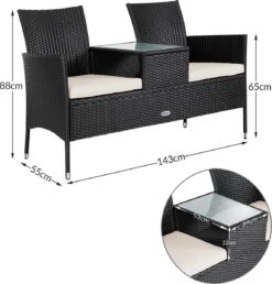 Casaria Polyrattan Tuinbank - Incl. Kussen - 143x55x88 Cm Zwart 12 Casaria Polyrattan Tuinbank - Incl. Kussen - 143x55x88 Cm Zwart -Tuin- En Buitengereedschapswinkels 1150x1200