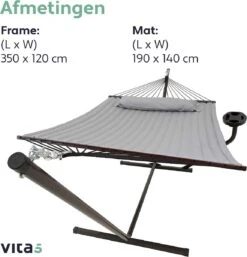 Vita5 Hangmat Met Standaard En Spreidstok – 2 Persoons – Incl. Bekerhouder - Afneembaar Kussen – Uv-bestendig – Lichtgrijs -Tuin- En Buitengereedschapswinkels 1153x1200 2
