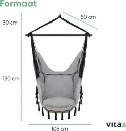 Vita5 XXL Hangstoel | Binnen&Buiten Hangnest | Incl. 2 Kussens En Boekenvak | Volwassenen&Kinderen | Hangmatstoel Tot 225kg | Grijs -Tuin- En Buitengereedschapswinkels 1159x1200 2