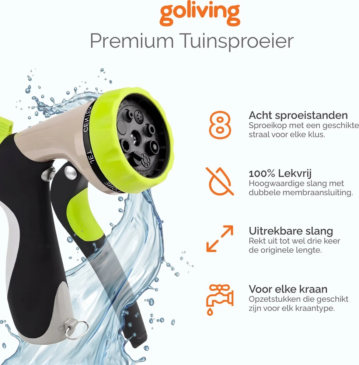 Goliving Tuinslang Flexibel - 30 Meter - Uitrekbare Tuinslang Sproeier - Tuinsproeier - Zwart - Acht Standen - Met Opbergtas 4 Goliving Tuinslang Flexibel - 30 Meter - Uitrekbare Tuinslang Sproeier - Tuinsproeier - Zwart - Acht Standen - Met Opbergtas - Afbeelding 4