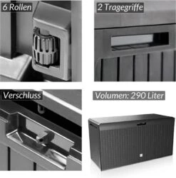 Prosperplast Opbergbox Met Deksel – Waterdicht Wielen 290 L -Antraciet -Tuin- En Buitengereedschapswinkels 1182x1200