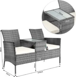Casaria Polyrattan Tuinbank - Incl. Tafel & Kussens 7 Cm - Grijs -Tuin- En Buitengereedschapswinkels 1185x1200 3