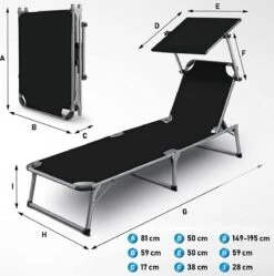 Sens Design Zonnebed - Ligbed Inklapbaar Met Zonneklep - Zwart -Tuin- En Buitengereedschapswinkels 1191x1200