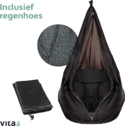 Vita5 Macramé Hangstoel - Voor Binnen En Buiten - Zonder Standaard - Incl. Kussen, Boekenvak En Beschermhoes - Tot 150kg - Zwart -Tuin- En Buitengereedschapswinkels 1194x1200 3