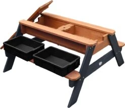 AXI Nick Zand & Water Picknicktafel In Antraciet/Bruin - Parasol Blauw/Wit - Picknick Tafel Voor Kinderen Van Hout -Tuin- En Buitengereedschapswinkels 1200x1040