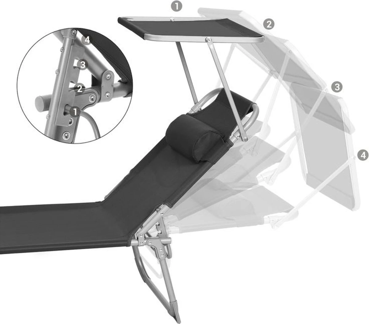 Ligstoel Met Hoofdsteun En Zon Bescherming Verstelbare Rugleuning Inklapbaar Donker Grijs Ligbed Tuin 5 Ligstoel Met Hoofdsteun En Zon Bescherming Verstelbare Rugleuning Inklapbaar Donker Grijs Ligbed Tuin - Afbeelding 5