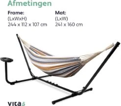 Vita5 Hangmat Met Standaard – 2 Persoons – Incl. Bekerhouder – 205kg Draaggewicht – Blauw/Wit/Bruin -Tuin- En Buitengereedschapswinkels 1200x1056 1