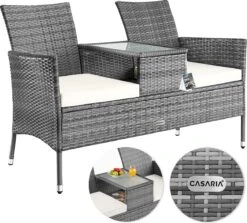 Casaria Polyrattan Tuinbank - Incl. Tafel & Kussens 7 Cm - Grijs -Tuin- En Buitengereedschapswinkels 1200x1084