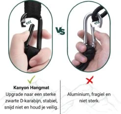 Kanyon Hangmat - Incl. Karabijnhaken En Riemen - Licht Parachutestof - 260 X 140 Cm - Tot 200kg - Groen/Khaki -Tuin- En Buitengereedschapswinkels 1200x1125