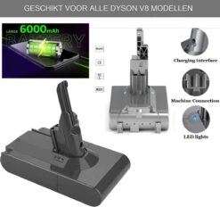 Vervangende Accu Batterij Geschikt Voor Dyson V8 Steelstofzuiger - 21.6V 6000mAh - V8 - SV10 - V8 Absolute – Fluffy – Animal – Dier – Geschikt Geschikt Voor Dyson Batterij