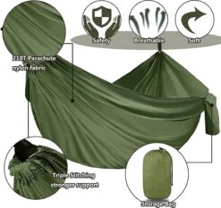 IBright Hangmat XXL - Complete Set – Incl. Karabijnhaken En Riemen - Tot 200 Kg - 270x140cm - Leger Groen -Tuin- En Buitengereedschapswinkels 1200x1134 4