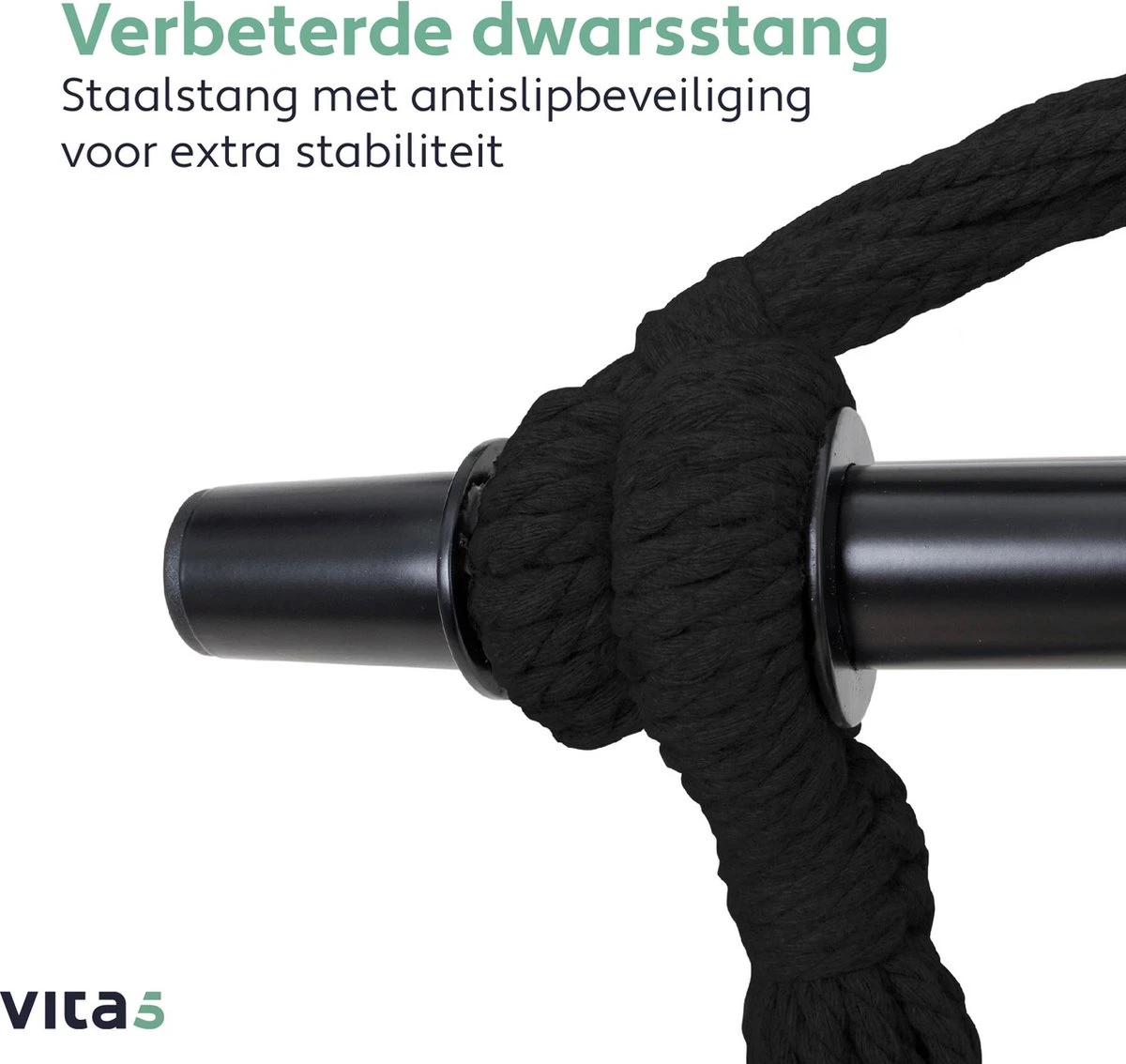Vita5 XXL Hangstoel - Binnen&Buiten Hangnest - Incl. 2 Kussens En Boekenvak - Volwassenen&Kinderen - Hangmatstoel Tot 225kg - Zwart 7 Vita5 XXL Hangstoel - Binnen&Buiten Hangnest - Incl. 2 Kussens En Boekenvak - Volwassenen&Kinderen - Hangmatstoel Tot 225kg - Zwart - Afbeelding 7