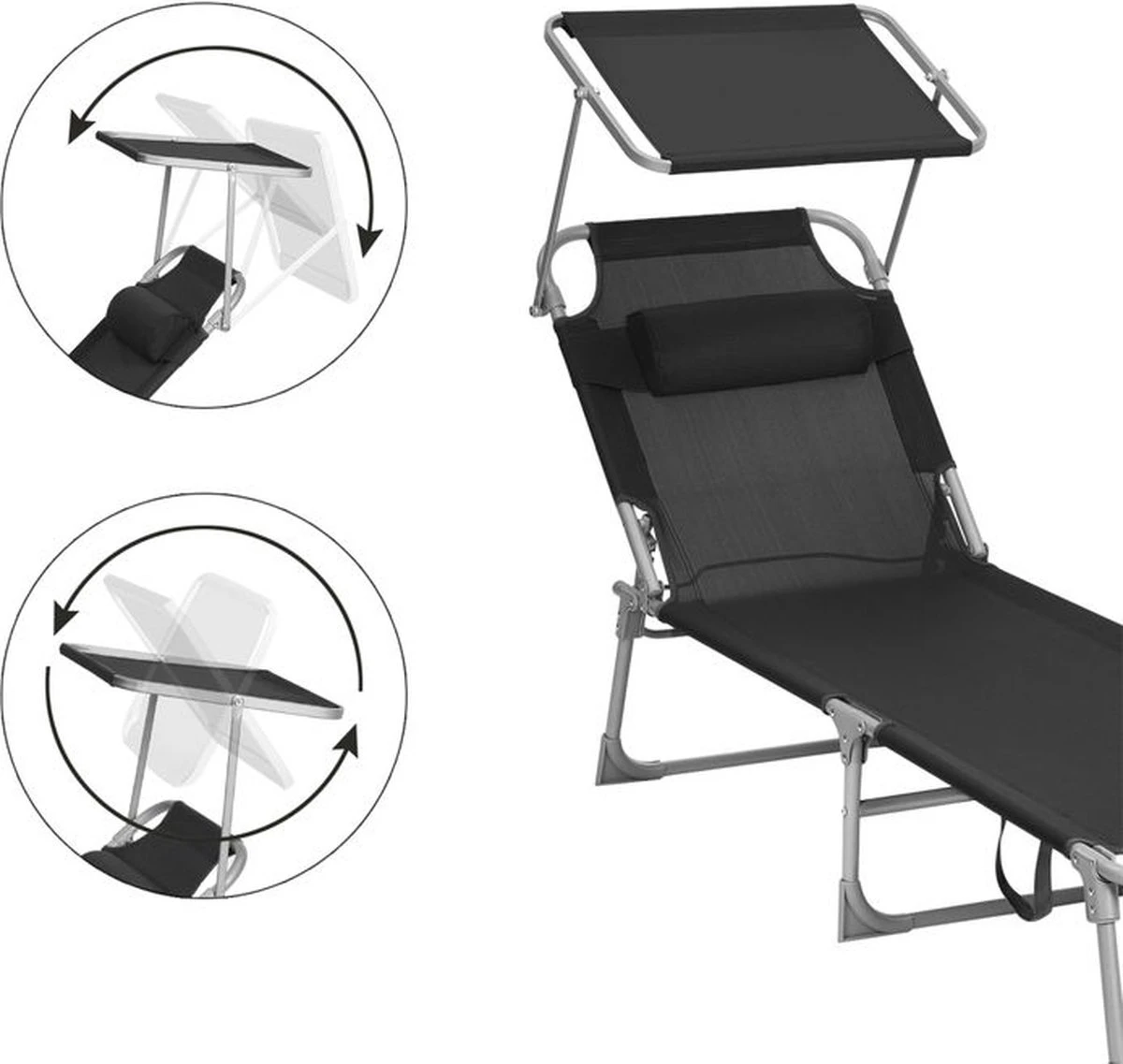 Ligstoel Met Hoofdsteun En Zon Bescherming Verstelbare Rugleuning Inklapbaar Donker Grijs Ligbed Tuin 3 Ligstoel Met Hoofdsteun En Zon Bescherming Verstelbare Rugleuning Inklapbaar Donker Grijs Ligbed Tuin - Afbeelding 3