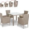 Casaria Polyrattan Tuinset - 4 Stoelen & Tafel 90x90 Cm - Beige Grijs