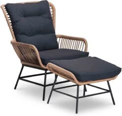 BUITEN Living Dex Wicker Loungestoel Tuin Incl. Wicker Voetenbank | Wicker + Aluminium | Bamboe Antraciet -Tuin- En Buitengereedschapswinkels 1200x1139