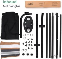 Vita5 Hangmat Met Standaard – 2 Persoons – Incl. Bekerhouder – 205kg Draaggewicht – Blauw/Wit/Bruin -Tuin- En Buitengereedschapswinkels 1200x1143