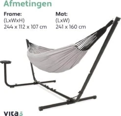 Vita5 Hangmat Met Standaard – 2 Persoons – Incl. Bekerhouder – 205kg Draaggewicht – Grijs -Tuin- En Buitengereedschapswinkels 1200x1155 4