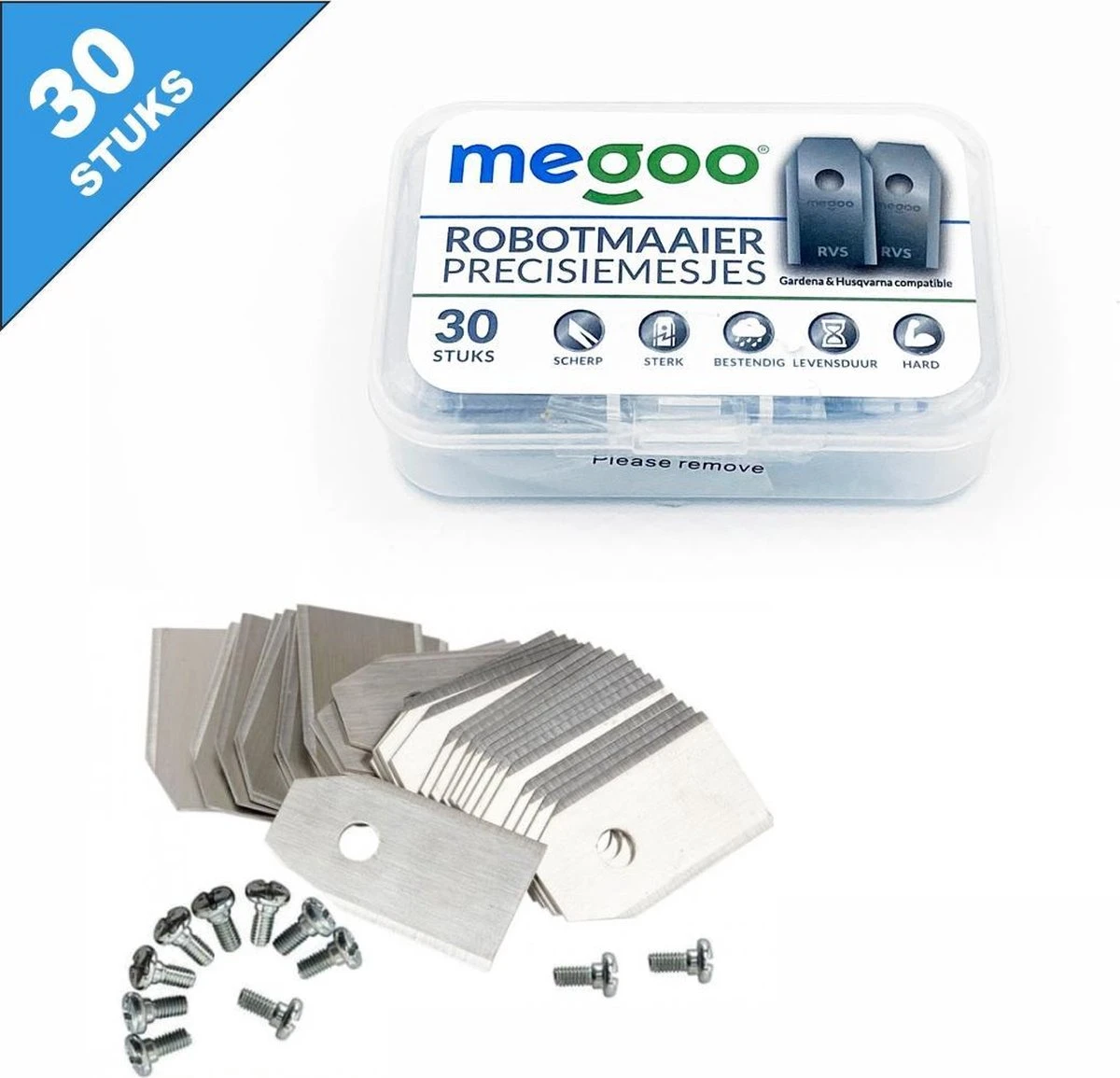 Mesjes Voor Husqvarna Automower - Reservemessen Voor Gardena Robotmaaier - 30st - RVS - Plastic Box - Megoo® 5 Mesjes Voor Husqvarna Automower - Reservemessen Voor Gardena Robotmaaier - 30st - RVS - Plastic Box - Megoo® - Afbeelding 5