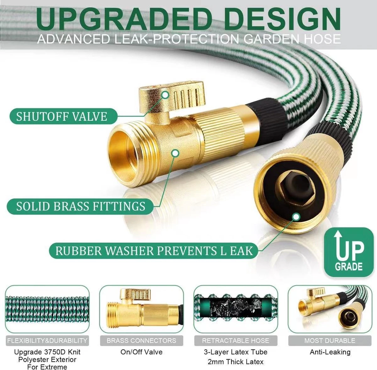 IBright Extra Sterke Uitrekbare Tuinslang - Flexibel - 15 Meter - Inclusief Opbergtas ,Sproeier ,Koppelstuk En Ophanghaak - Groen 4 IBright Extra Sterke Uitrekbare Tuinslang - Flexibel - 15 Meter - Inclusief Opbergtas ,Sproeier ,Koppelstuk En Ophanghaak - Groen - Afbeelding 4