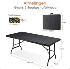 Lenx Klaptafel - Inklapbare Tafel - Opvouwbare Tuintafel - Vouwtafel - Inclusief Handvat En 2 Tafelkleden - 180x75x74cm - 6 Tot 8 Personen -Tuin- En Buitengereedschapswinkels 1200x1179 1