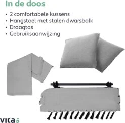 Vita5 XXL Hangstoel | Binnen&Buiten Hangnest | Incl. 2 Kussens En Boekenvak | Volwassenen&Kinderen | Hangmatstoel Tot 225kg | Grijs -Tuin- En Buitengereedschapswinkels 1200x1181 2