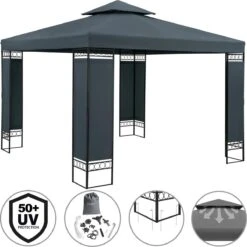 Casaria Paviljoen Lorca 3x3m - UV-bescherming 50+ Metaal - Antraciet -Tuin- En Buitengereedschapswinkels 1200x1198 6