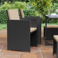 Tuinmeubelset - Tuinset 4 6 8 Persoons - Eettafel En Stoelen - Set Van 9 - Terras - Tuintafel - Salontafel Met Glazen Oppervlak - Zwart Beige -Tuin- En Buitengereedschapswinkels 1200x1200 12