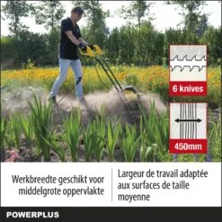 Powerplus POWXG72010 Tuinfrees - 1500W - Werkbreedte 450mm - Werkdiepte Max. 220mm - Incl. 6 Messen En Wielen -Tuin- En Buitengereedschapswinkels 1200x1200 1216