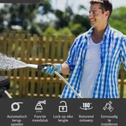 Buxibo - Wandslangenbox 20 Meter + 2 Meter - Tuinslang Met Haspel - 9 Sproei Standen - Slangenhouder 180° Draaibaar - Tuinslanghaspel Zwart+ Gratis Sproeier - Zwart -Tuin- En Buitengereedschapswinkels 1200x1200 1480