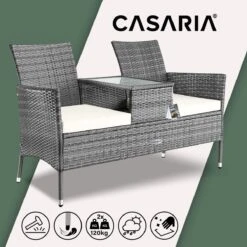 Casaria Polyrattan Tuinbank - Incl. Tafel & Kussens 7 Cm - Grijs -Tuin- En Buitengereedschapswinkels 1200x1200 149