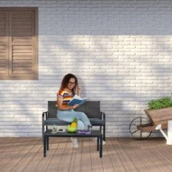 Relaxdays Tuinbank Met Kussen - 2 Zits Buitenbank Metaal - Balkonbank Kunststof - Voortuin -Tuin- En Buitengereedschapswinkels 1200x1200 173