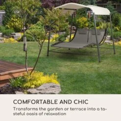 Blumfeldt Palermo Schommelbank - Hollywoodschommel 130 X 207 Cm - Ligbed Met Dak - Schommelstoel Voor 2 Personen - Tuinbank Inclusief Nekkussens - Stalen Frame En Polyester Dak - Grijs -Tuin- En Buitengereedschapswinkels 1200x1200 183