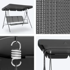 LifeGoods Schommelbank - 3-zits - Tot 250KG - Kantelbaar Dak - UV-bestendig Zonnescherm - 172x104x162cm - Grijs -Tuin- En Buitengereedschapswinkels 1200x1200 207