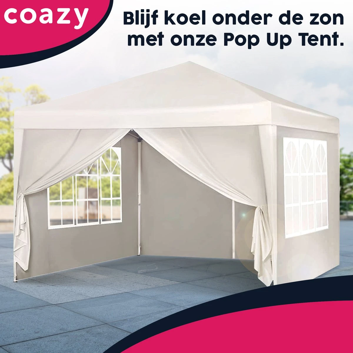 Waterdichte Partytent 3x3 Meter Opvouwbaar Met Zijwanden- Paviljoen Met Zijpanelen - Easy Up - Pop-up Tent Met Haringen, Touw En Anti Slip Poten 4 Waterdichte Partytent 3x3 Meter Opvouwbaar Met Zijwanden- Paviljoen Met Zijpanelen - Easy Up - Pop-up Tent Met Haringen, Touw En Anti Slip Poten - Afbeelding 4