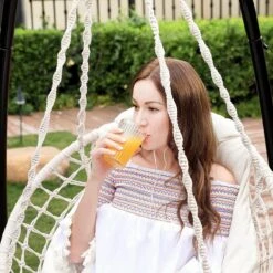 Hangstoel, Hangschommel, Hangstoel Met Een Dik Kussen, Tot 120 Kg Belastbaar, Voor Tuin, Balkon, Woonkamer, Terras, Scandinavische Stijl, Modern, Beige HMDC042M01 -Tuin- En Buitengereedschapswinkels 1200x1200 301