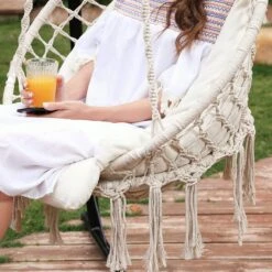 Hangstoel, Hangschommel, Hangstoel Met Een Dik Kussen, Tot 120 Kg Belastbaar, Voor Tuin, Balkon, Woonkamer, Terras, Scandinavische Stijl, Modern, Beige HMDC042M01 -Tuin- En Buitengereedschapswinkels 1200x1200 302