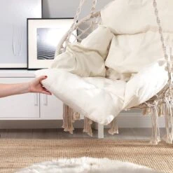 Hangstoel, Hangschommel, Hangstoel Met Een Dik Kussen, Tot 120 Kg Belastbaar, Voor Tuin, Balkon, Woonkamer, Terras, Scandinavische Stijl, Modern, Beige HMDC042M01 -Tuin- En Buitengereedschapswinkels 1200x1200 303