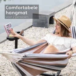 Vita5 Hangmat Met Standaard – 2 Persoons – Incl. Bekerhouder – 205kg Draaggewicht – Blauw/Wit/Bruin -Tuin- En Buitengereedschapswinkels 1200x1200 33