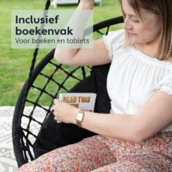 Vita5 Macramé Hangstoel - Voor Binnen En Buiten - Zonder Standaard - Incl. Kussen, Boekenvak En Beschermhoes - Tot 150kg - Zwart -Tuin- En Buitengereedschapswinkels 1200x1200 360