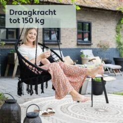 Vita5 Macramé Hangstoel - Voor Binnen En Buiten - Zonder Standaard - Incl. Kussen, Boekenvak En Beschermhoes - Tot 150kg - Zwart -Tuin- En Buitengereedschapswinkels 1200x1200 362