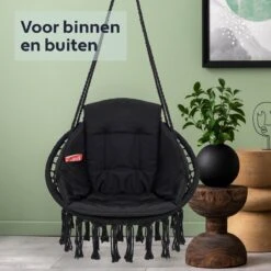 Vita5 Macramé Hangstoel - Voor Binnen En Buiten - Zonder Standaard - Incl. Kussen, Boekenvak En Beschermhoes - Tot 150kg - Zwart -Tuin- En Buitengereedschapswinkels 1200x1200 363