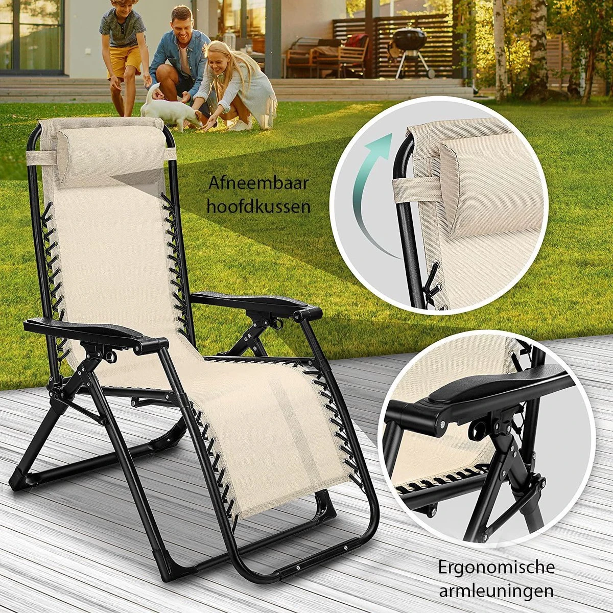 Sens Design Tuinstoel - Ligstoel Tuin - Beige 4 Sens Design Tuinstoel - Ligstoel Tuin - Beige - Afbeelding 4